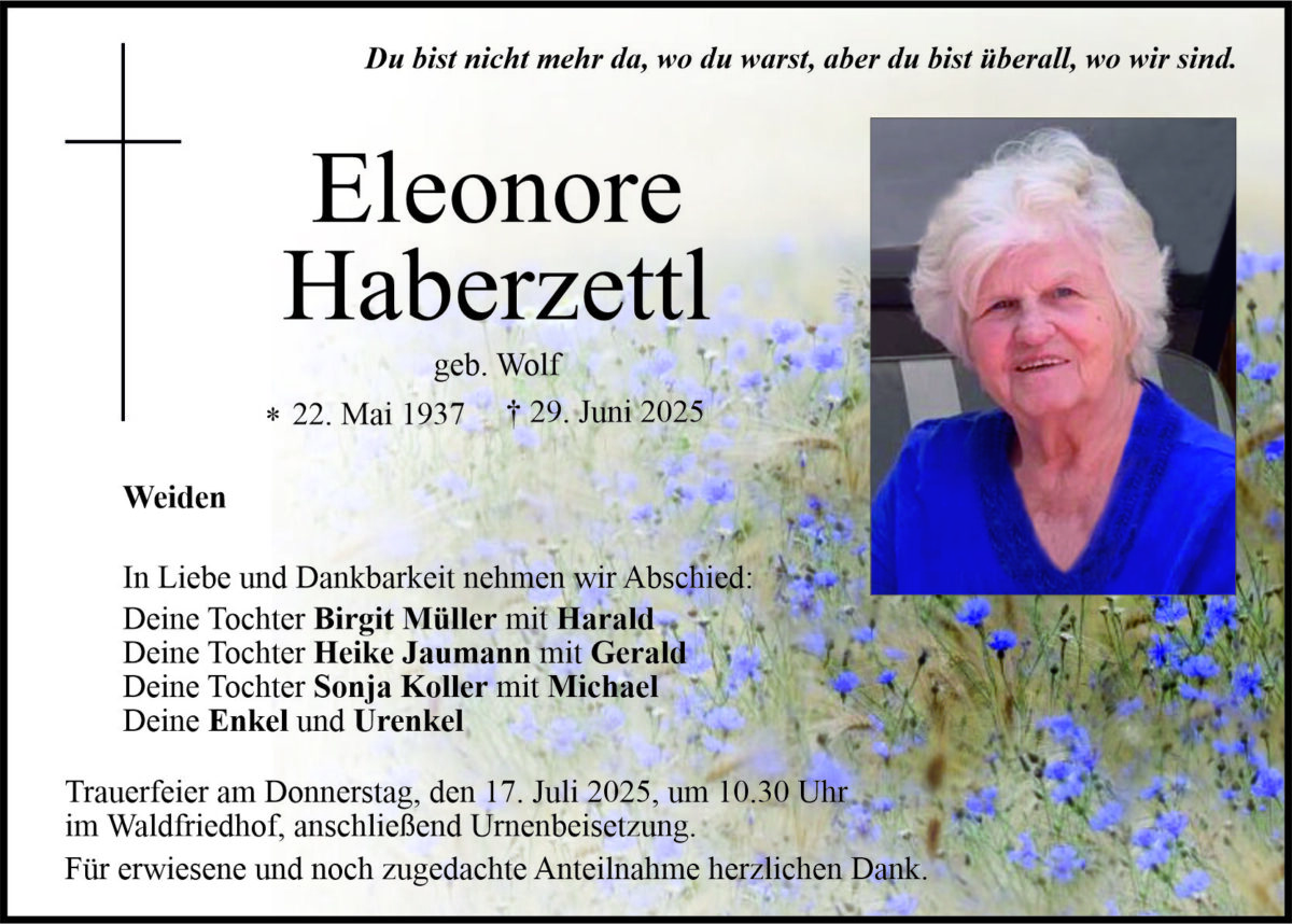 Traueranzeige Eleonore Haberzettl, Weiden