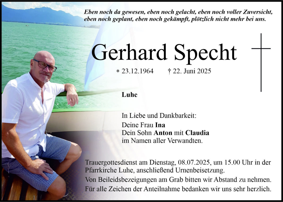 Traueranzeige Gerhard Specht, Luhe
