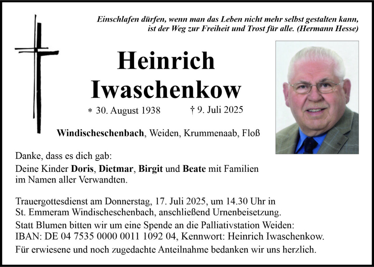 Traueranzeige Heinrich Iwaschenkow, Windischeschenbach