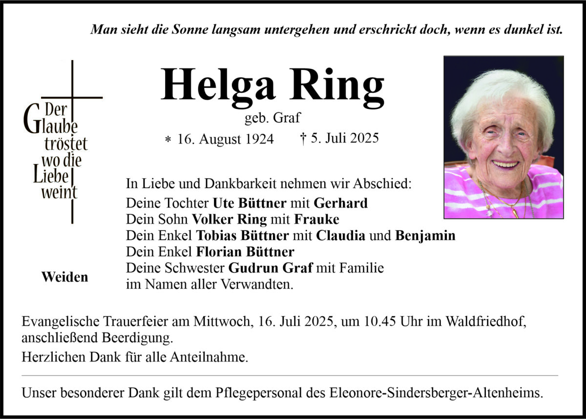 Traueranzeige Helga Ring, Weiden