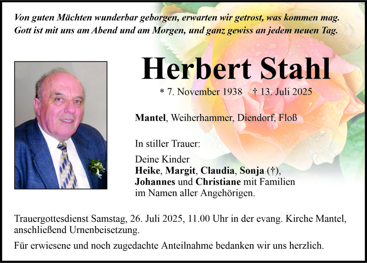 Traueranzeige Herbert Stahl, Mantel