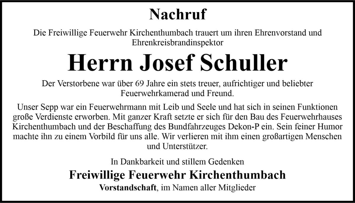 Nachruf Josef Schuller, Kirchenthumbach
