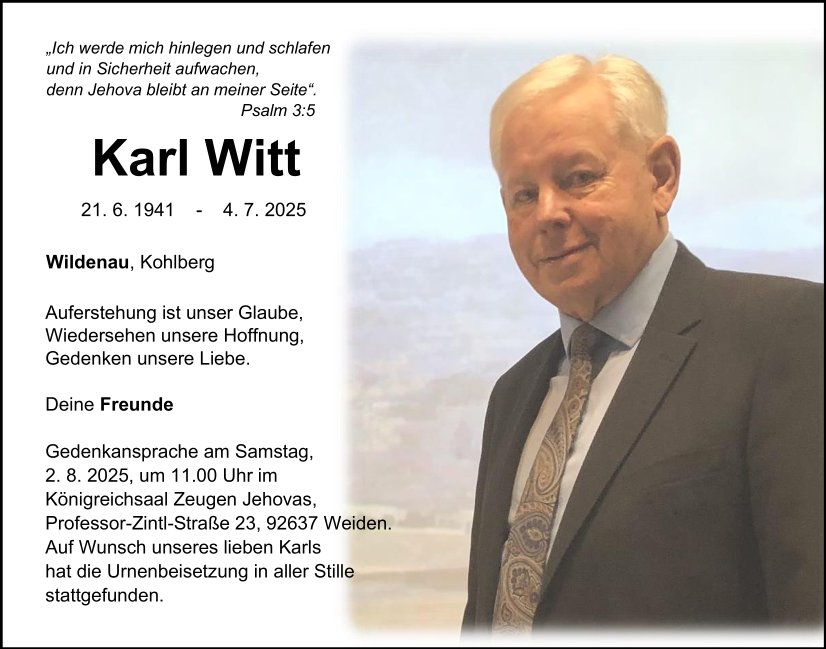 Traueranzeige Karl Witt, Wildenau