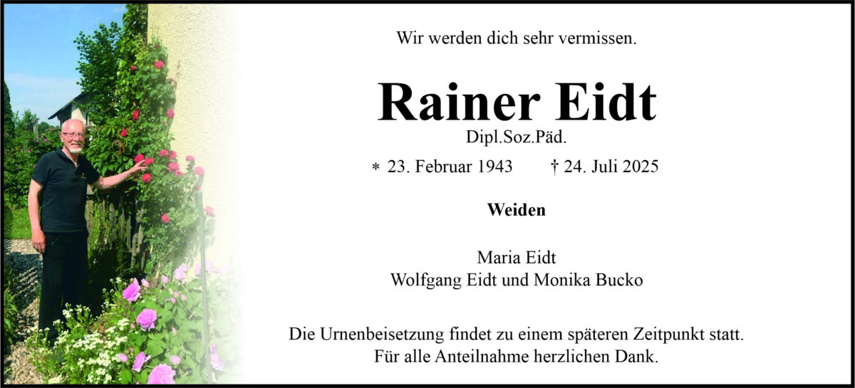 Traueranzeige Rainer Eidt, Weiden