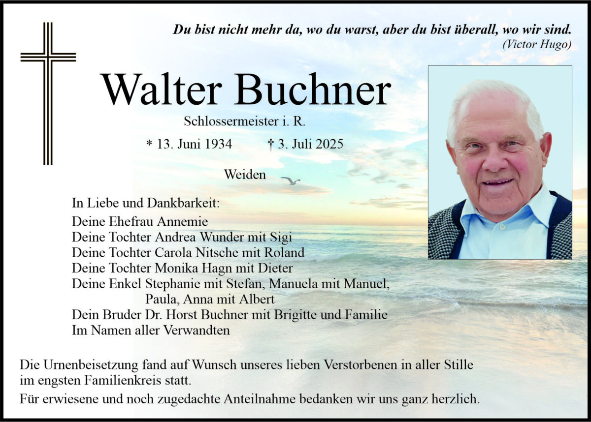Traueranzeige Walter Buchner, Weiden