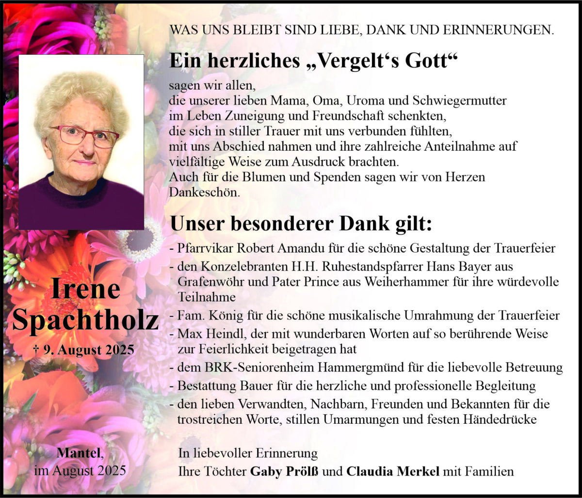 Danksagung Irene Spachtholz, Weiden