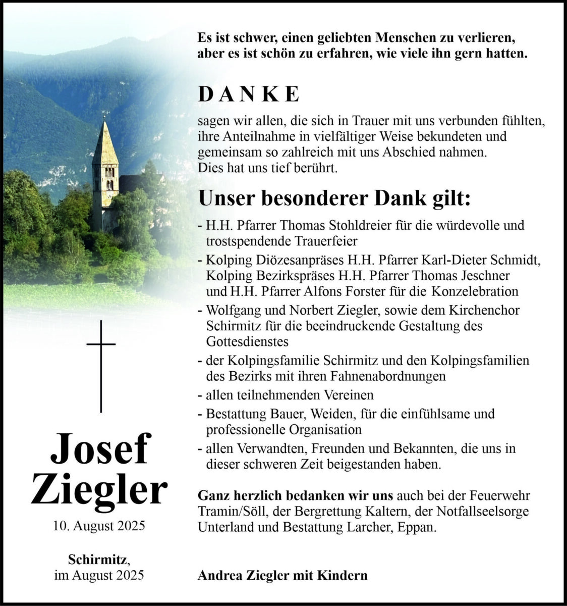 Danksagung Josef Ziegler, Schirmitz