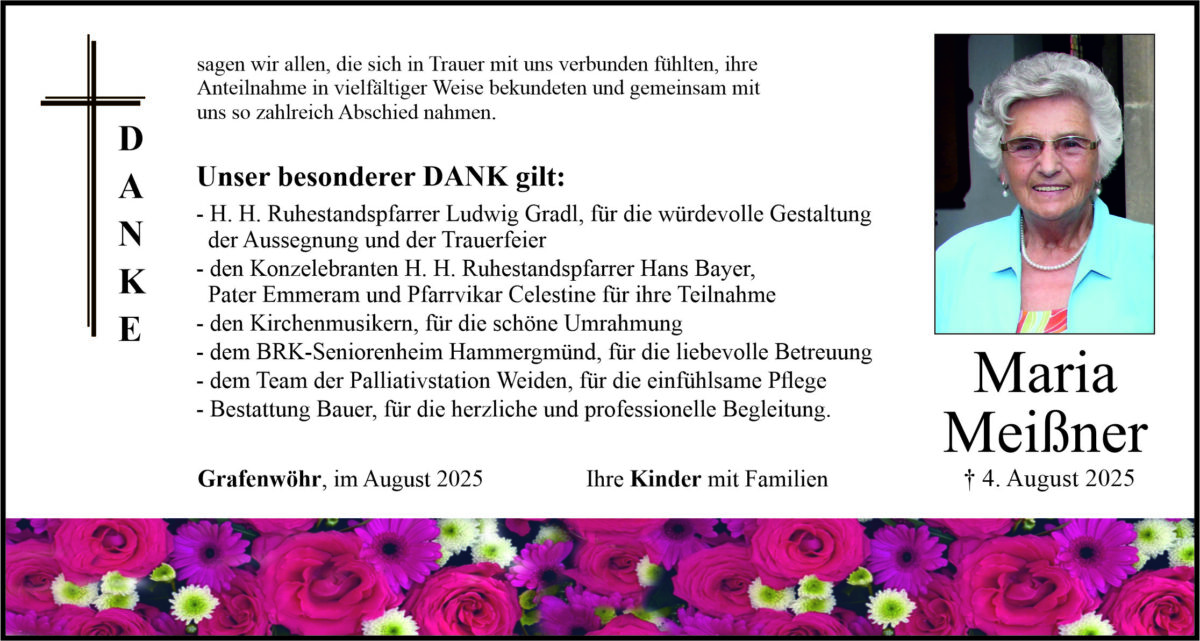 Danksagung Maria Meißner, Grafenwöhr