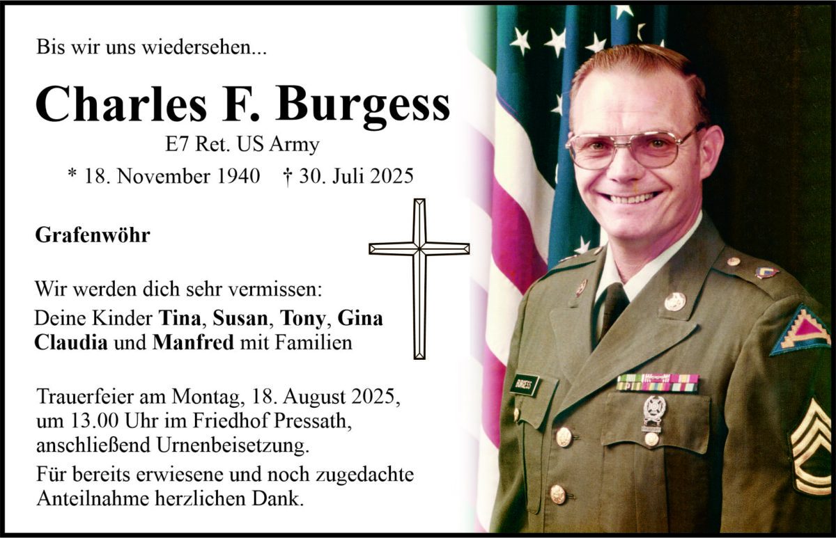 Traueranzeige Charles F. Burgess, Grafenwöhr
