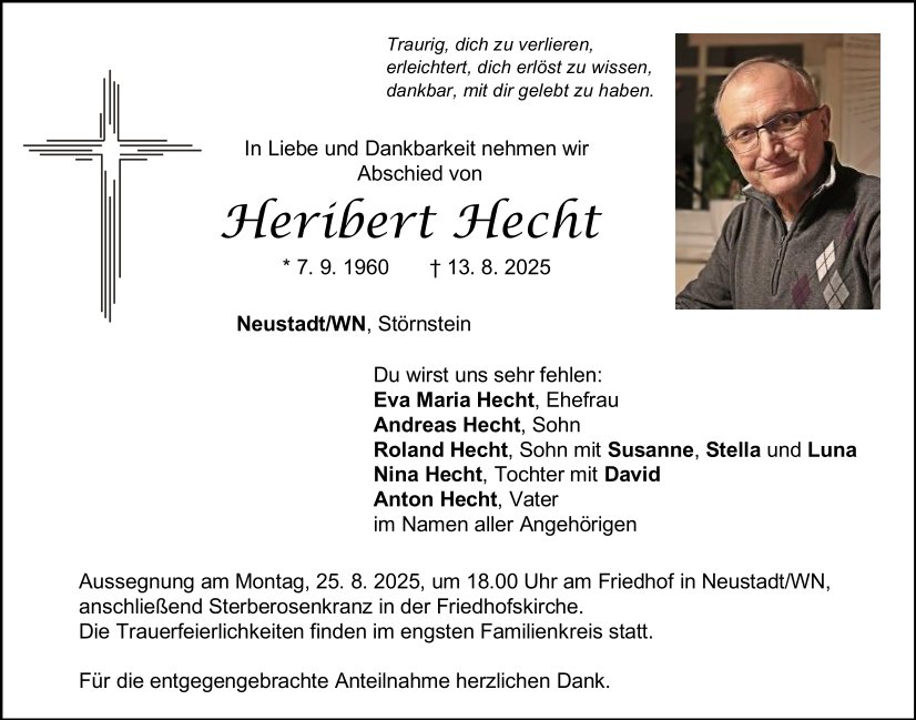 Traueranzeige Heribert Hecht, Neustadt/WN