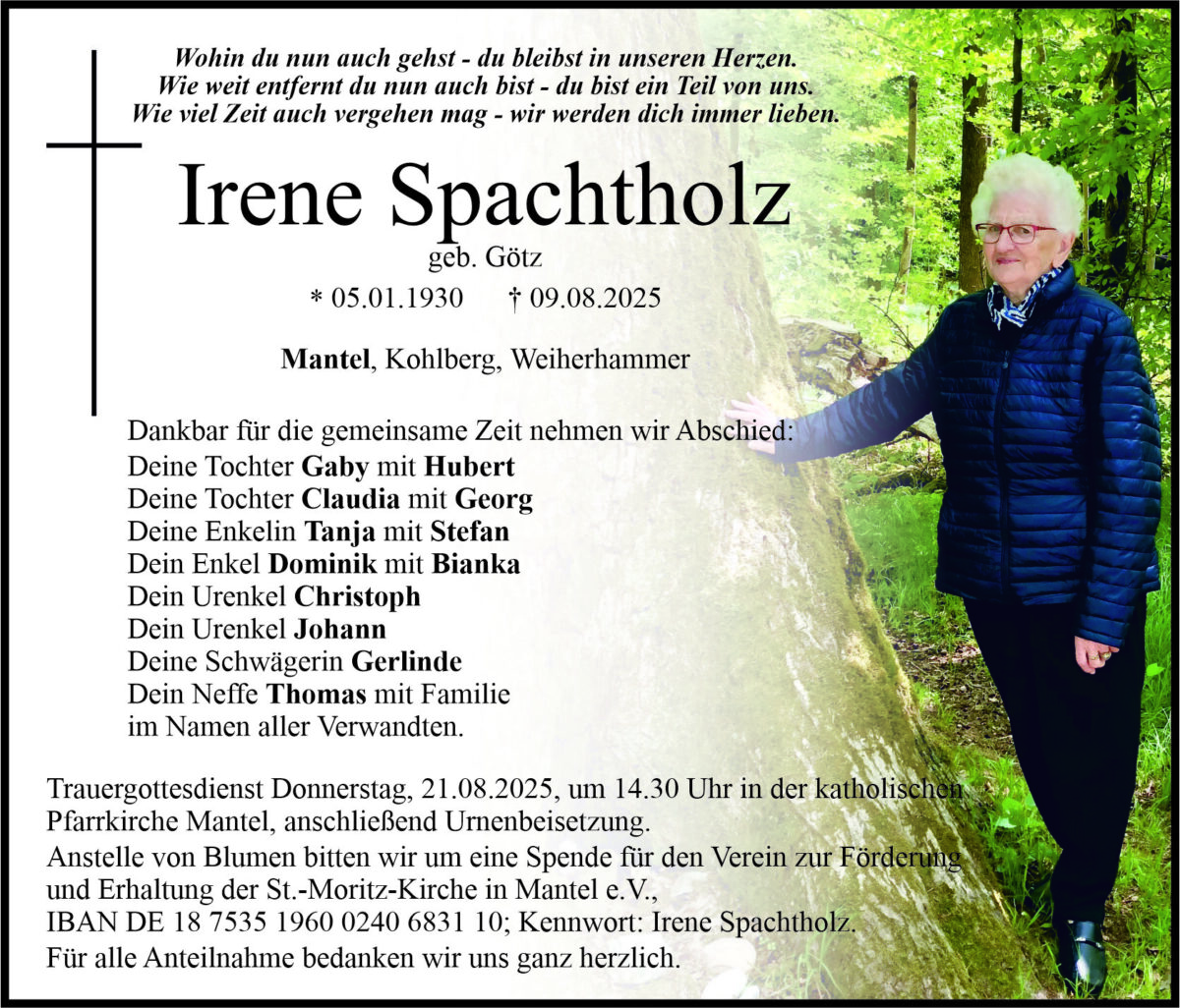 Traueranzeige Irene Spachtholz, Mantel