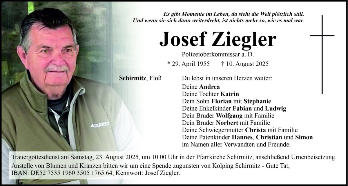 Traueranzeige Josef Ziegler, Schirmitz