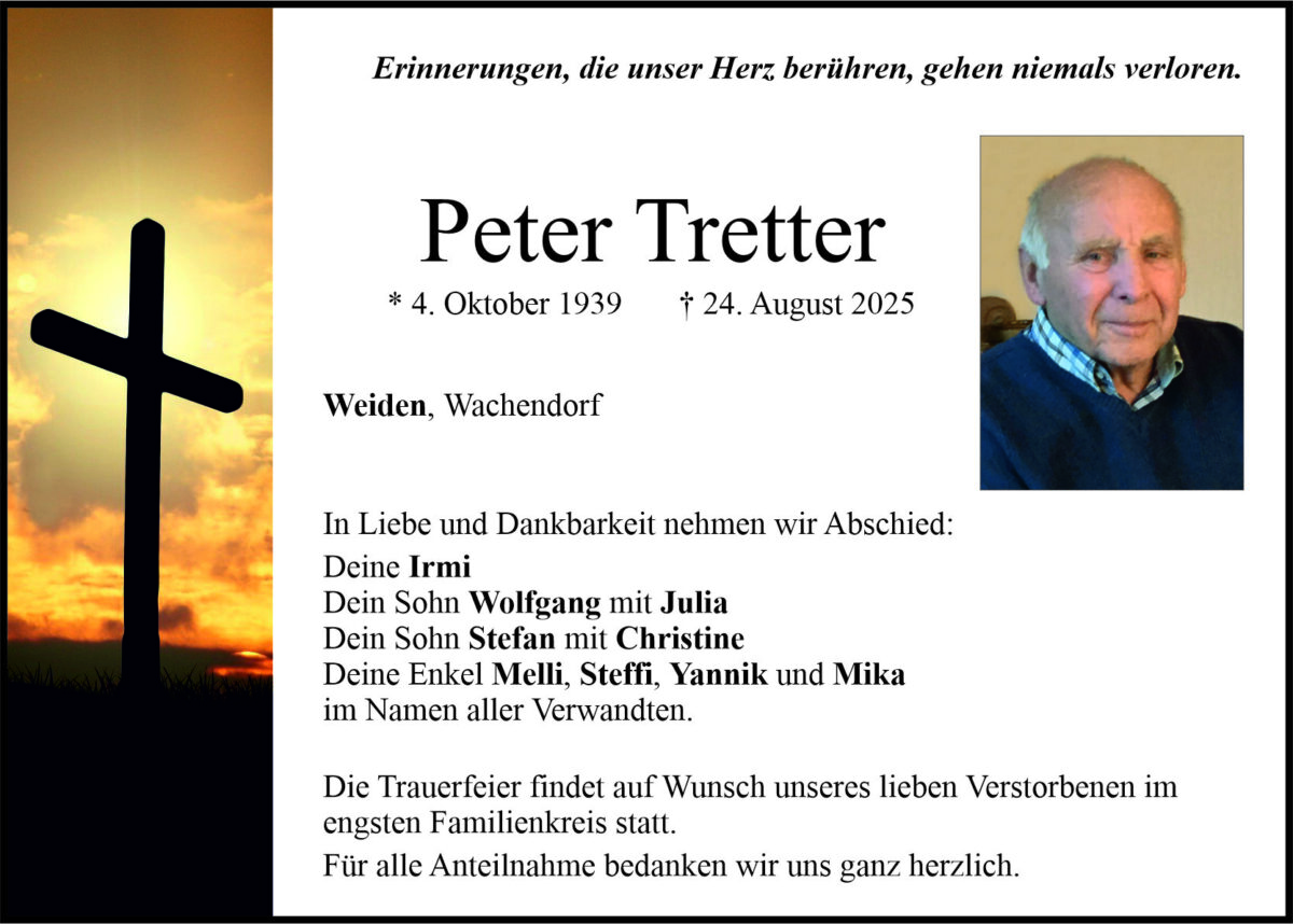 Traueranzeige Peter Tretter, Weiden