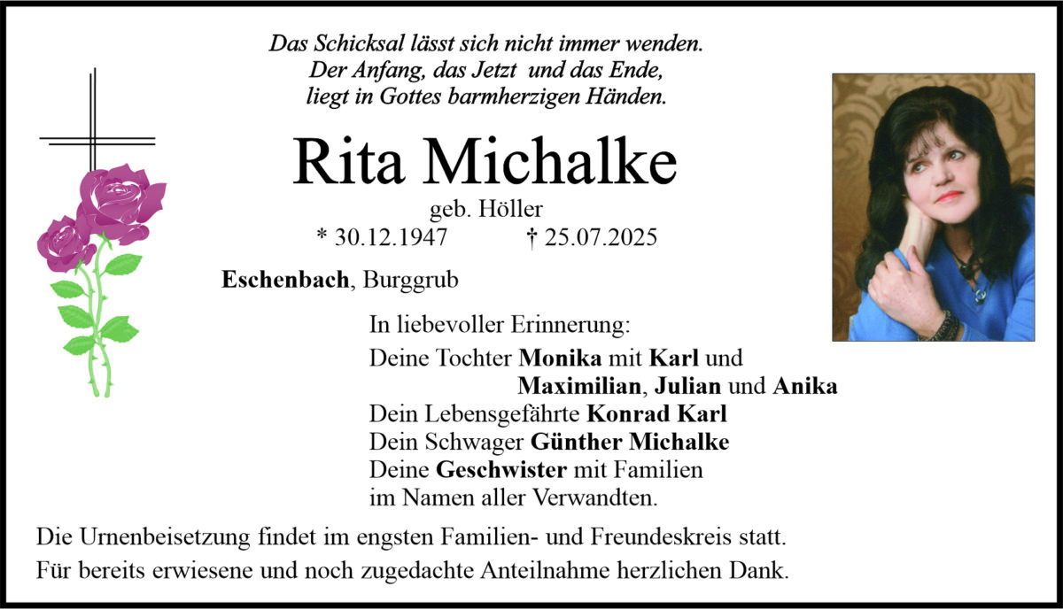 Traueranzeige Rita Michalke, Eschenbach