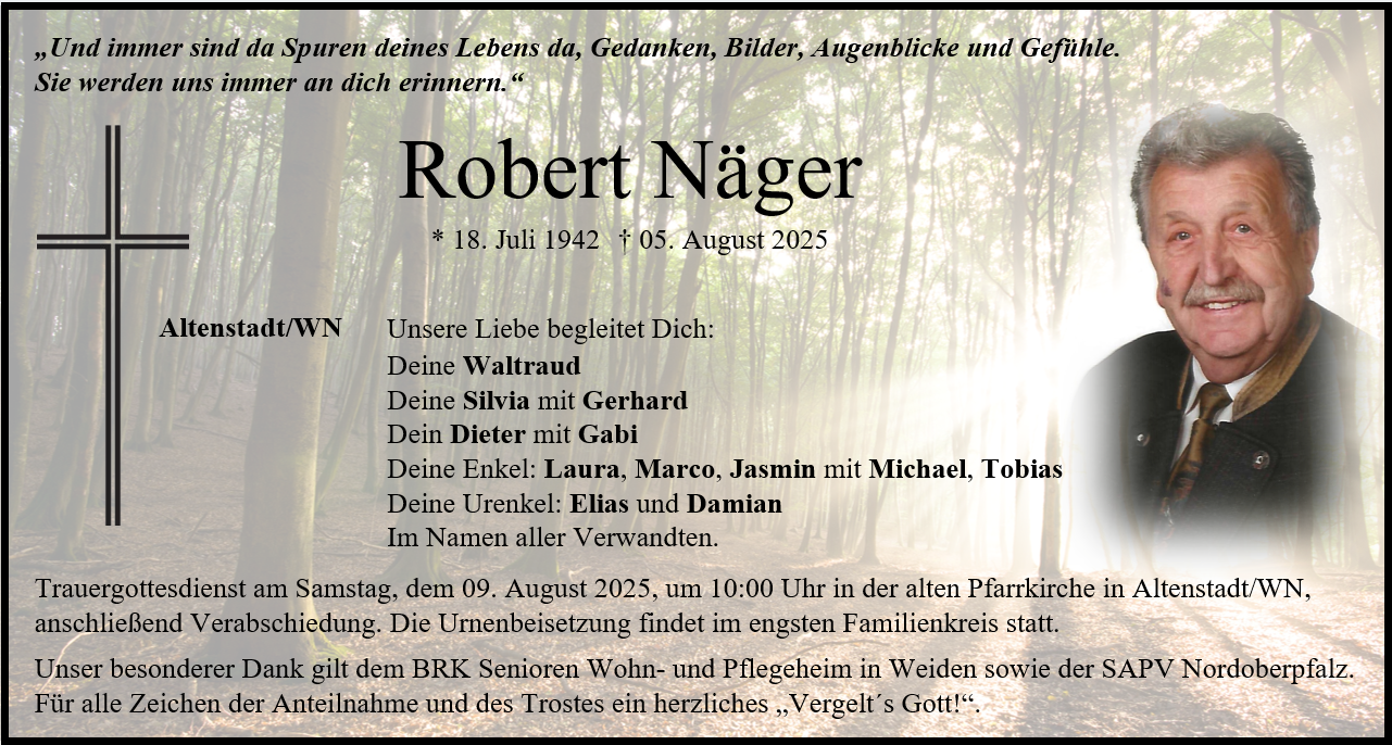 Traueranzeige Robert Näger, Altenstadt/WN