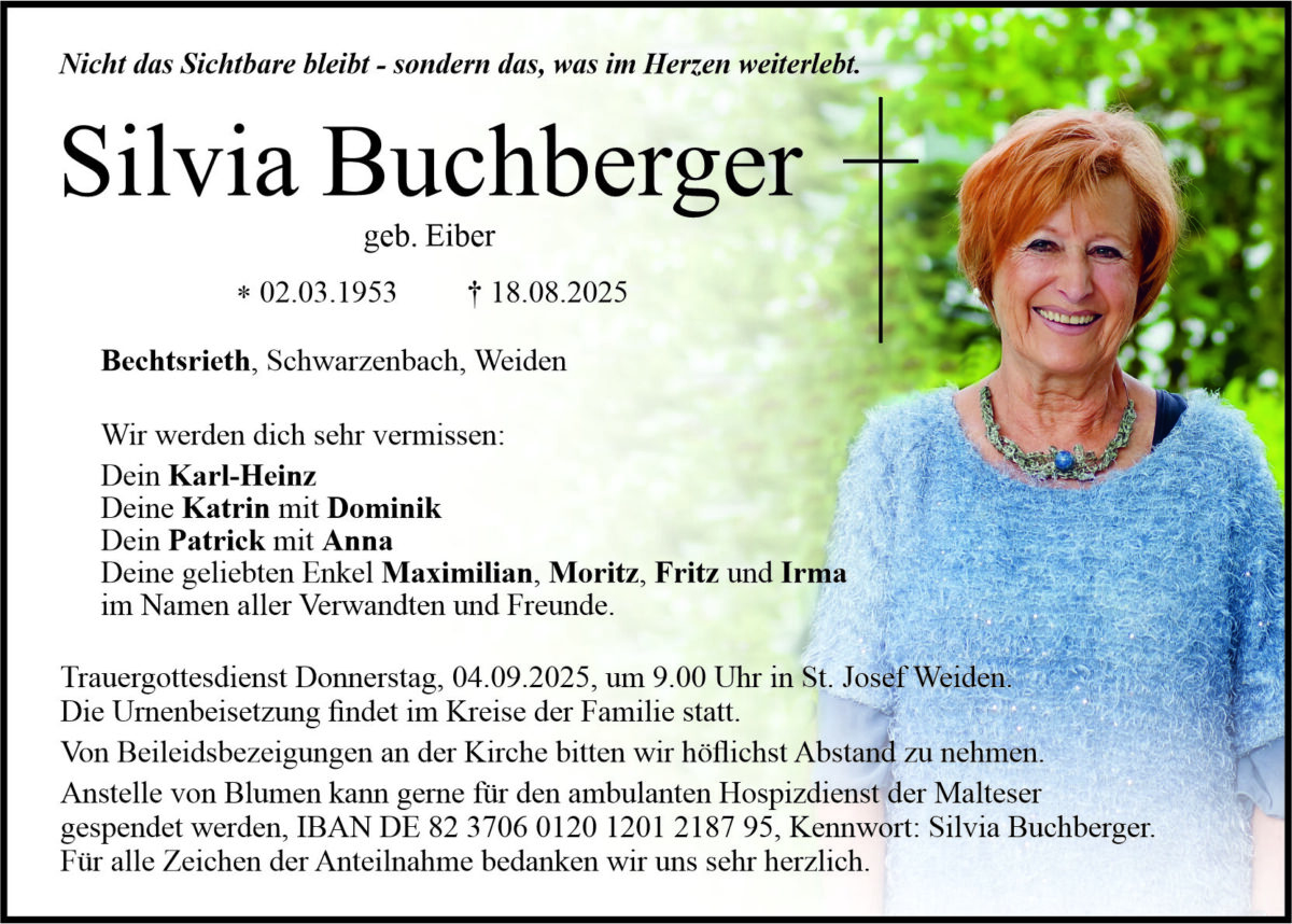 Traueranzeige Silvia Buchberger, Bechtsrieth