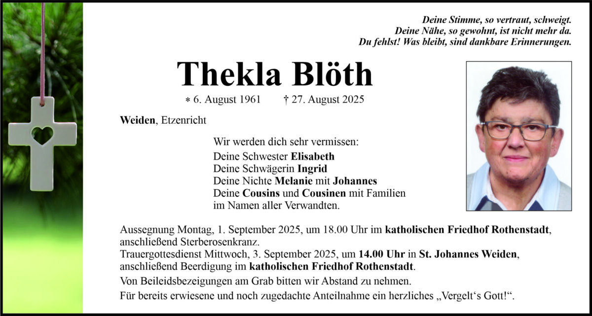 Traueranzeige Thekla Blöth, Weiden