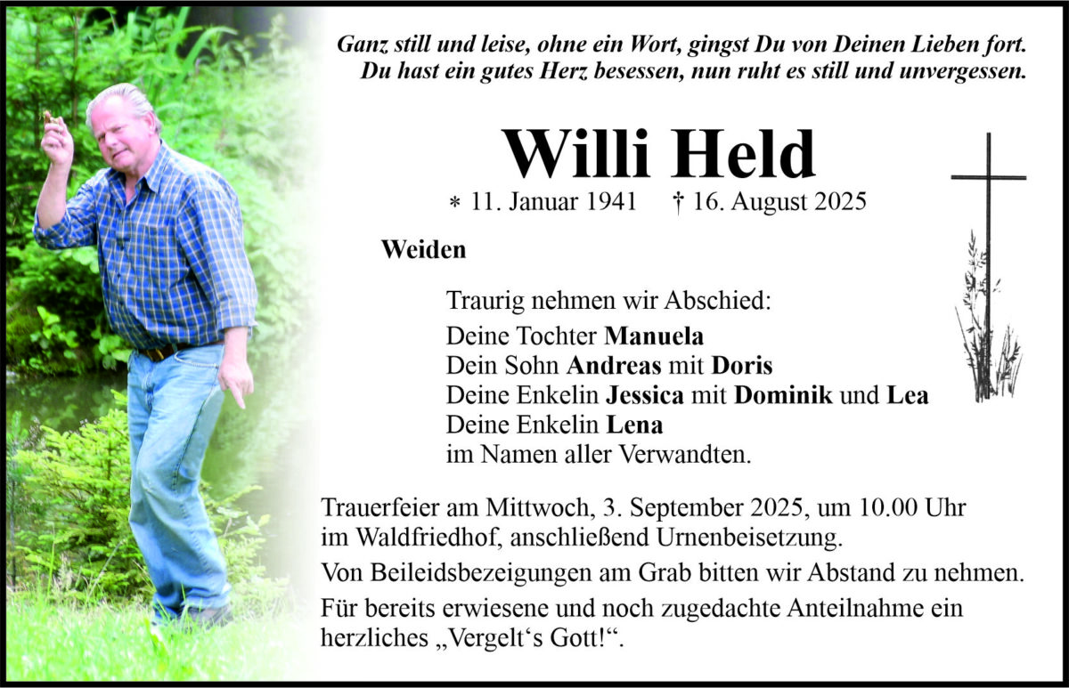 Traueranzeige Willi Held, Weiden