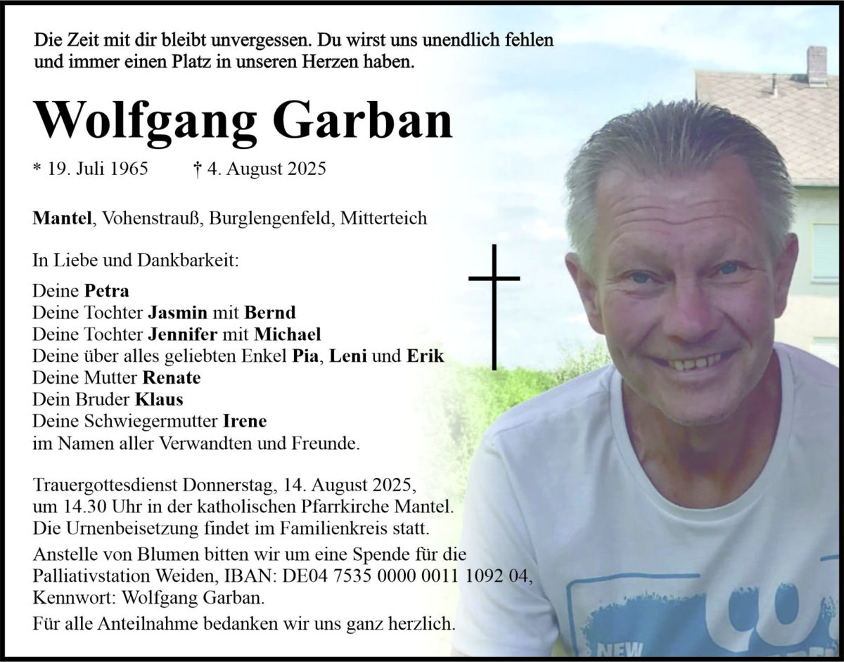 Traueranzeige Wolfgang Garban, Mantel