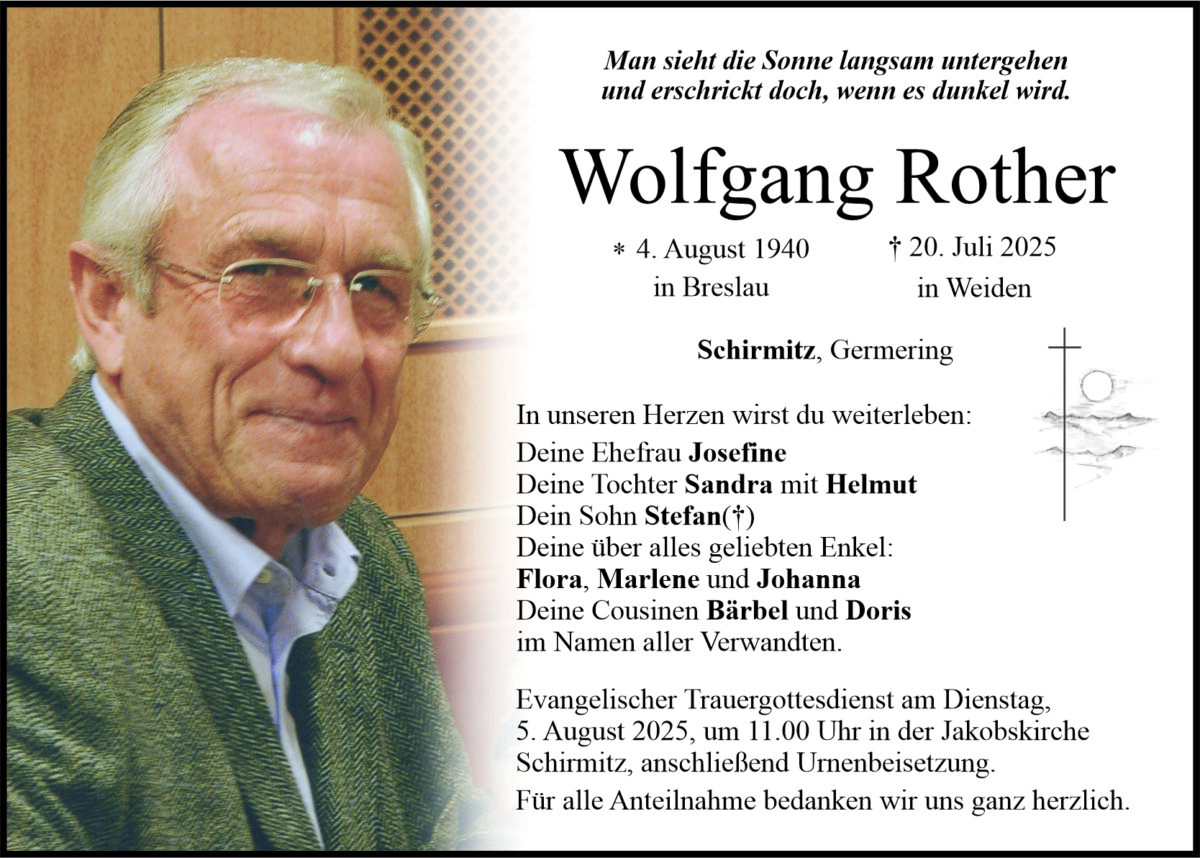 Traueranzeige Wolfgang Rother, Schirmitz