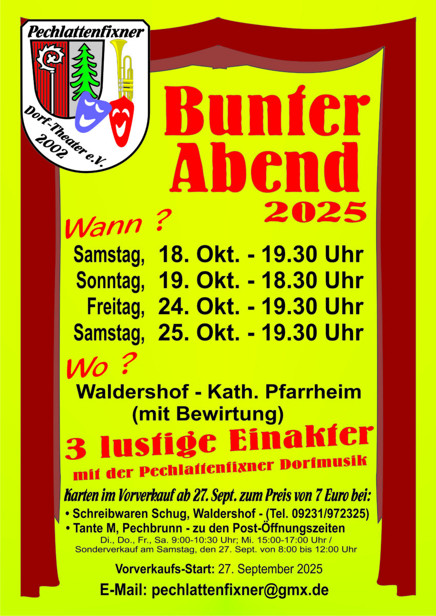 Bunter Abend 2025 in Waldershof mit drei Einaktern