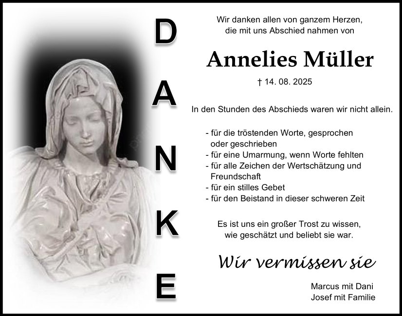 Danksagung Annelies Müller, Plößberg