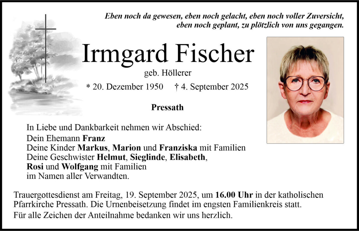 Traueranzeige Irmgard Fischer, Weiden
