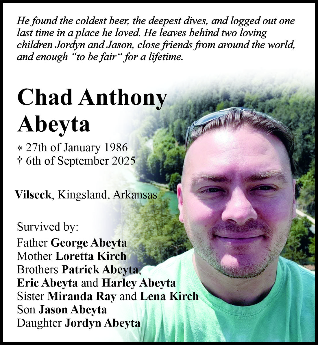 Traueranzeige Chad Anthony Abeyta, Vilseck