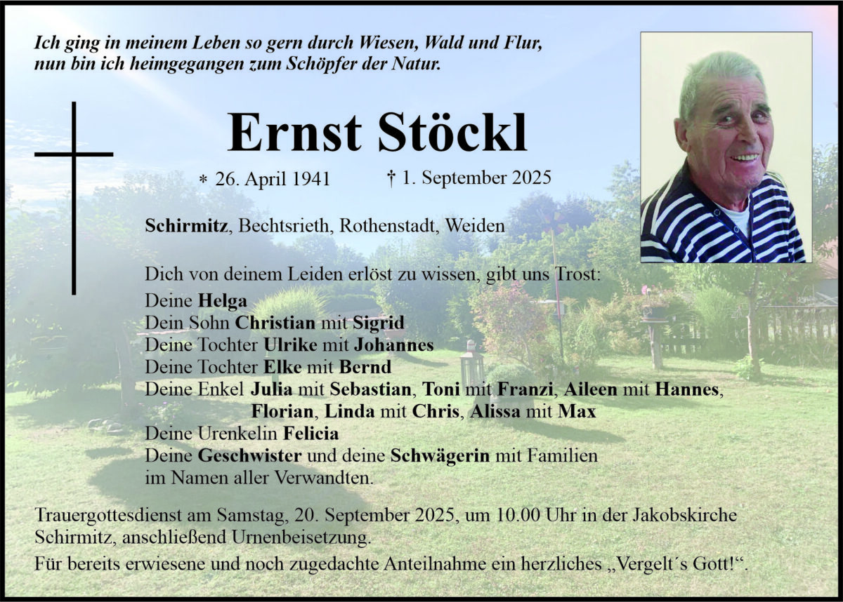 Traueranzeige Ernst Stöckl, Schirmitz