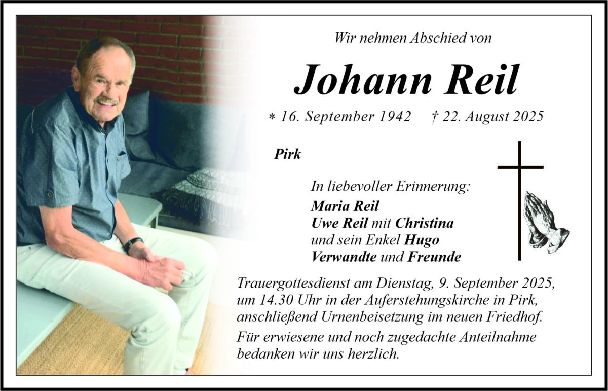 Traueranzeige Johann Reil, Pirk