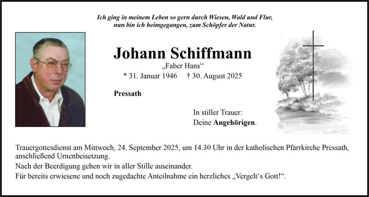 Traueranzeige Johann Schiffmann, Pressath