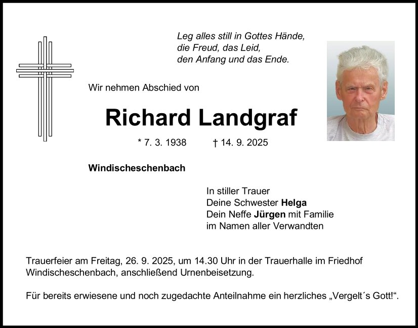 Traueranzeige Richard Landgraf, Windischeschenbach
