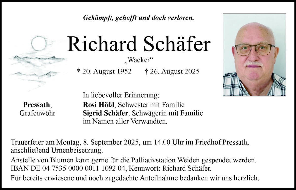 Traueranzeige Richard Schäfer, Pressath