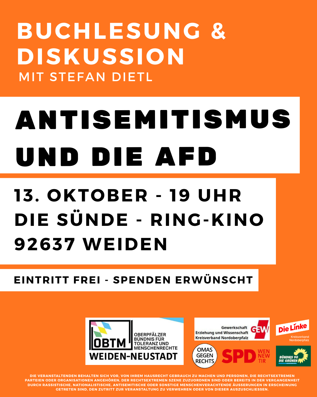 Buchvorstellung Antisemitismus und AfD mit Stefan Dietl in Weiden