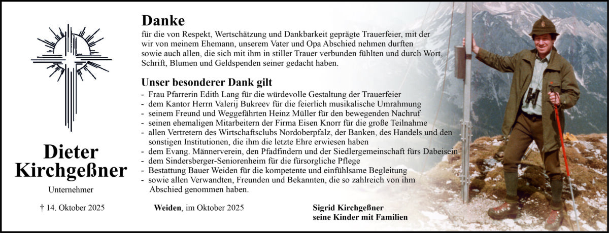 Danksagung Dieter Kirchgeßner, Weiden