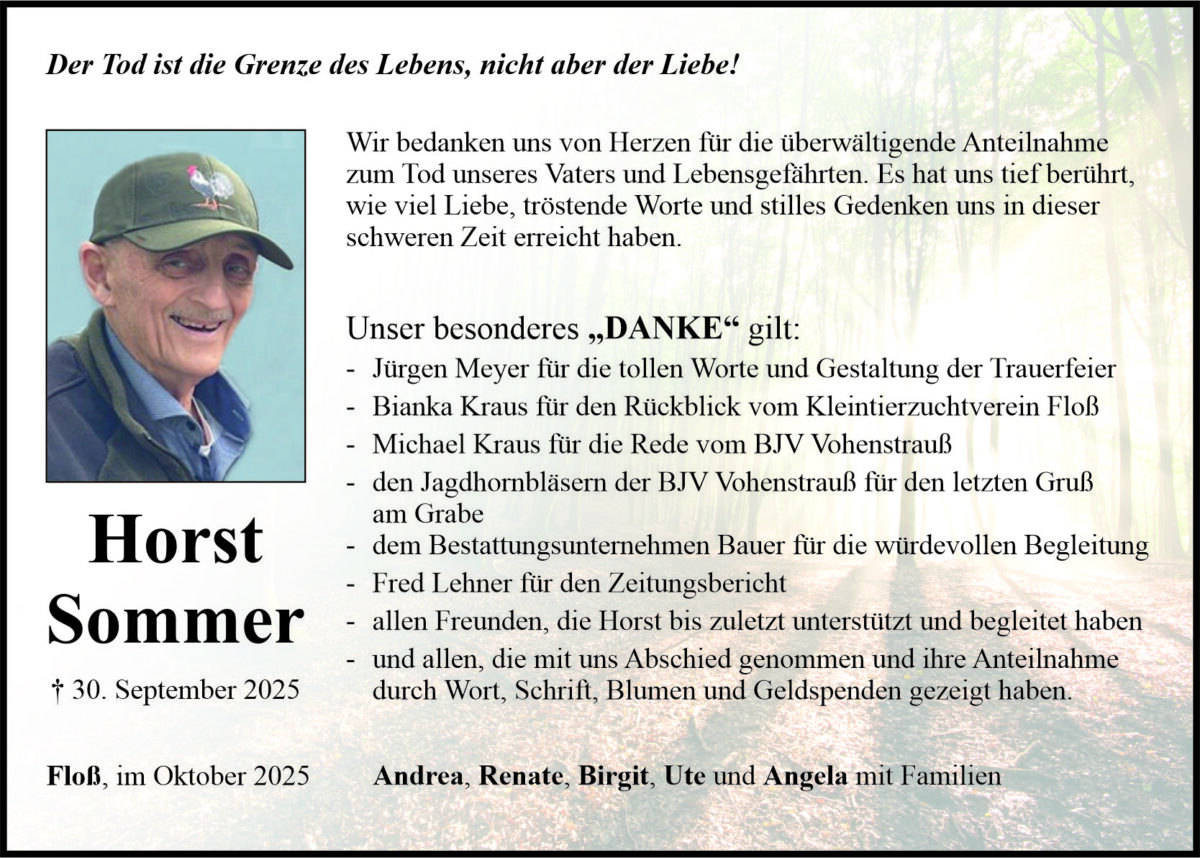 Danksagung Horst Sommer, Floß