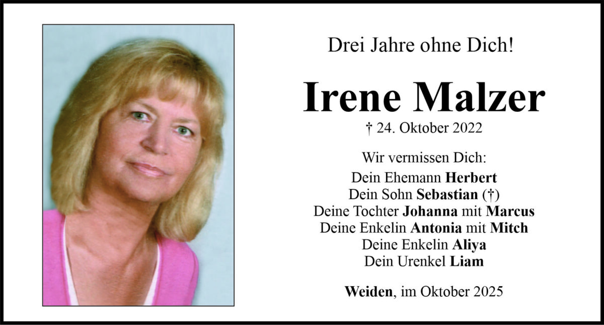 Gedenkanzeige Irene Malzer, Weiden