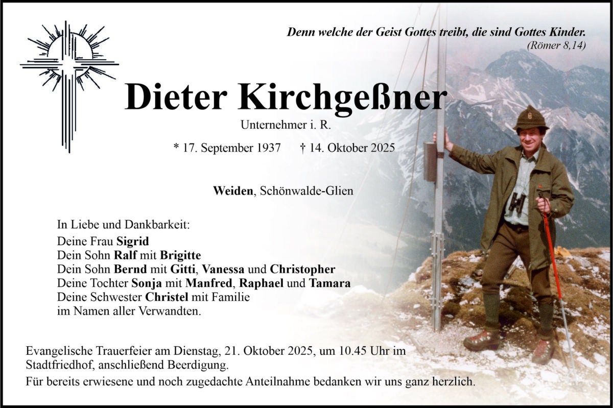 Traueranzeige Dieter Kirchgeßner, Weiden