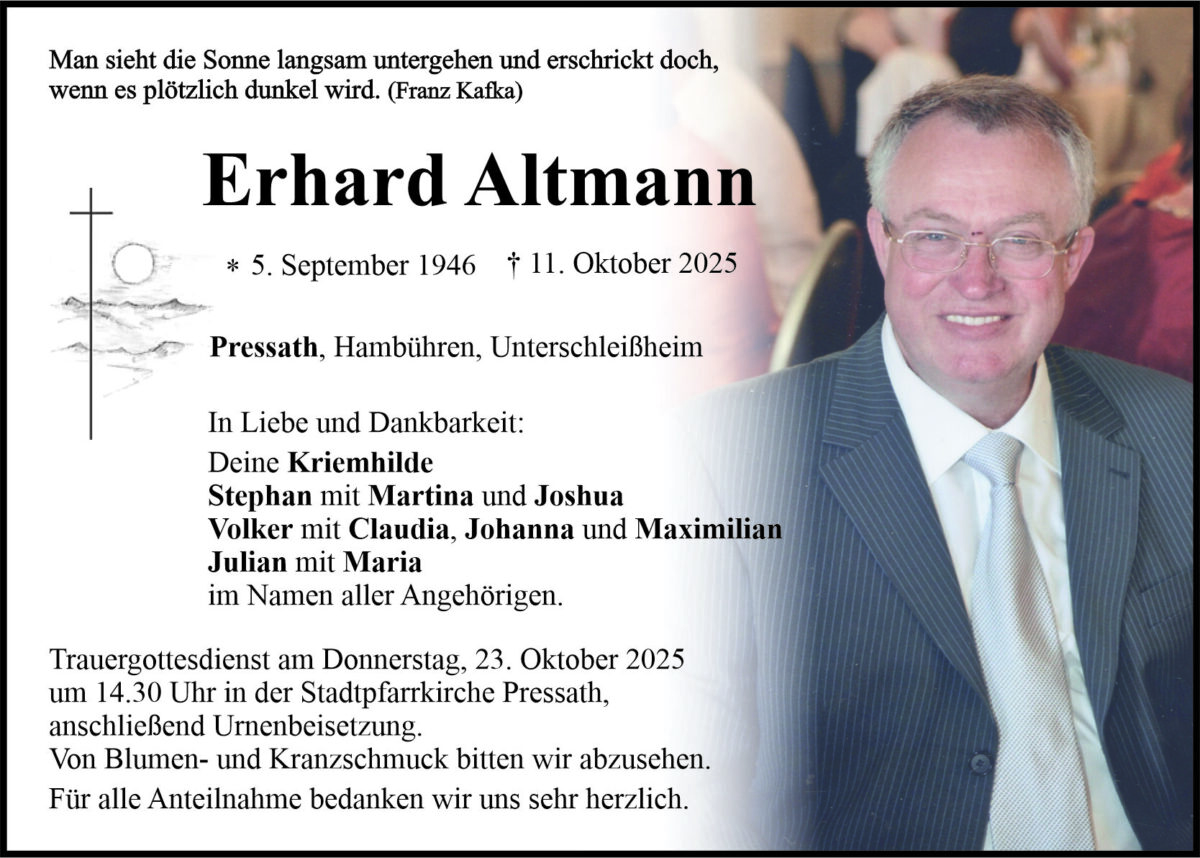 Traueranzeige Erhard Altmann, Pressath