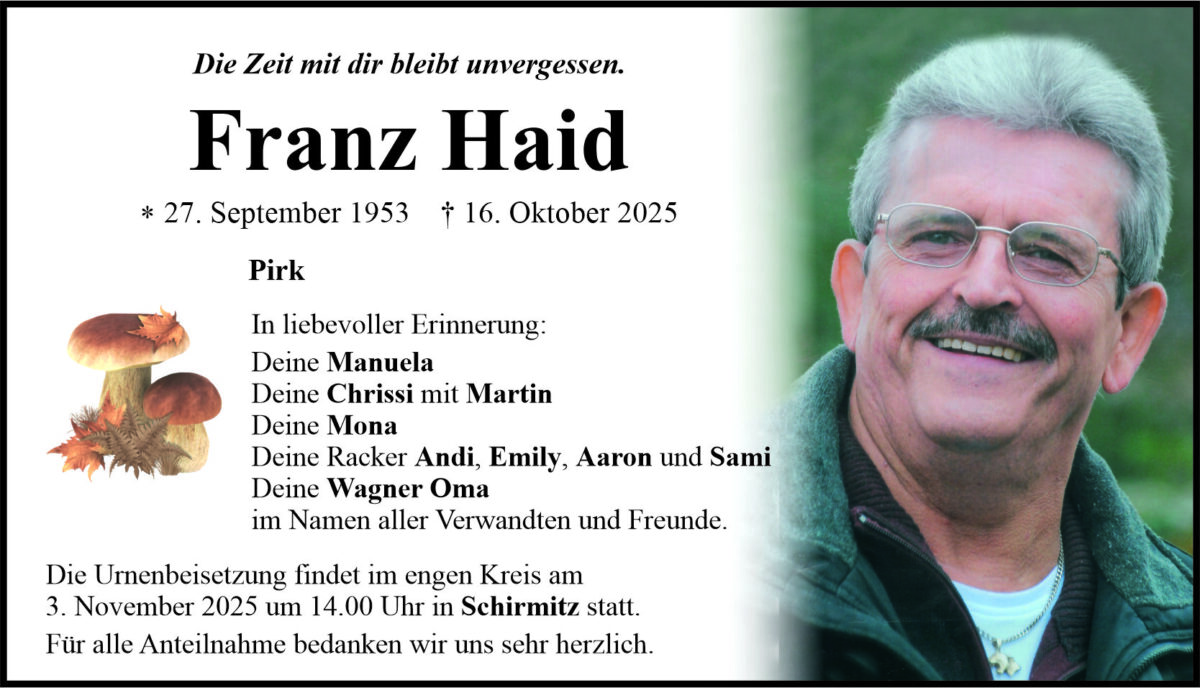 Traueranzeige Franz Haid, Pirk