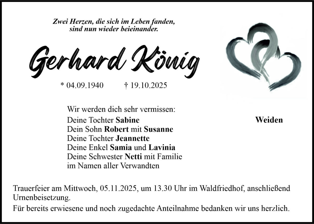 Traueranzeige Gerhard König, Weiden