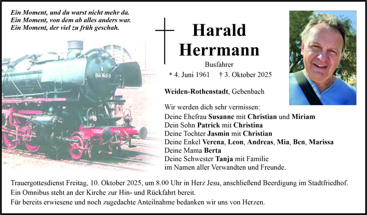 Traueranzeige Harald Herrmann, Weiden-Rothenstadt