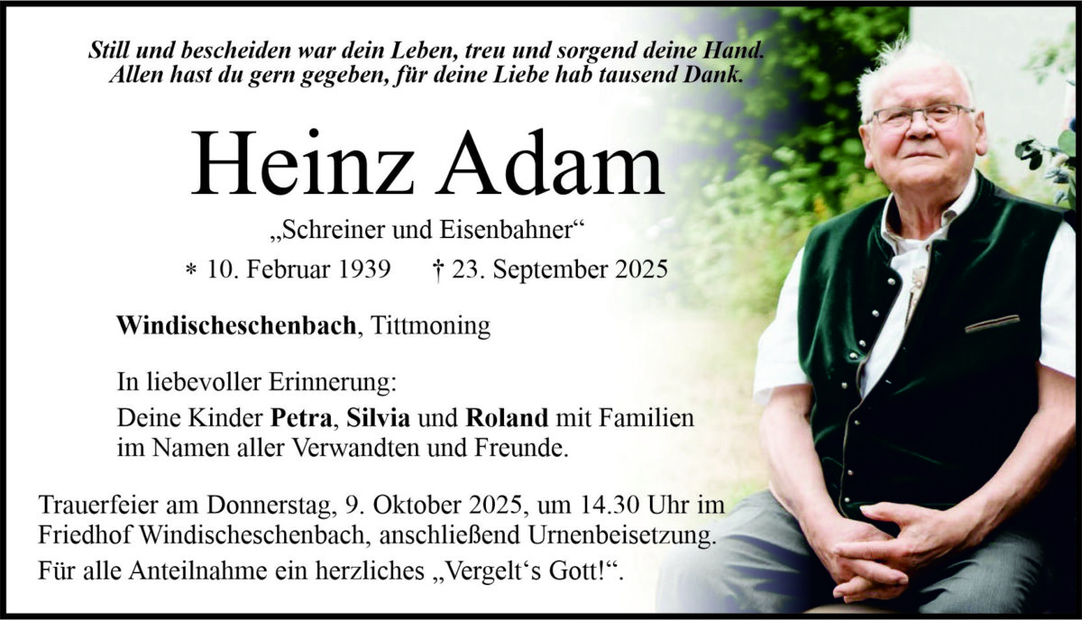 Traueranzeige Heinz Adam, Windischeschenbach