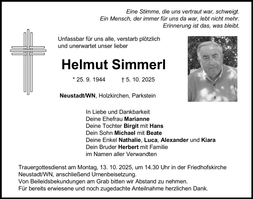 Traueranzeige Helmut Simmerl, Neustadt/WN
