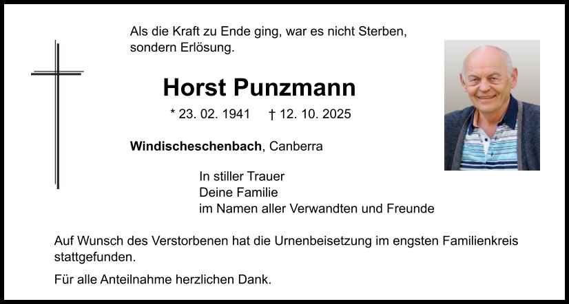 Traueranzeige Horst Punzmann, Windischeschenbach