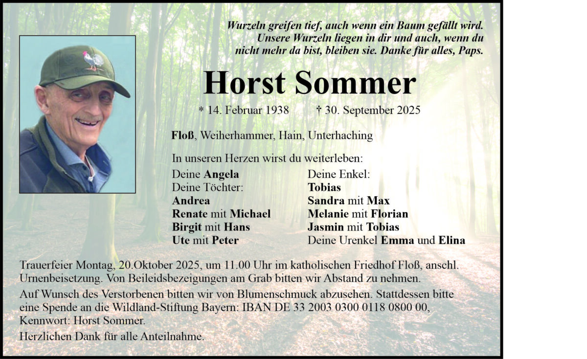 Traueranzeige Horst Sommer, Floß