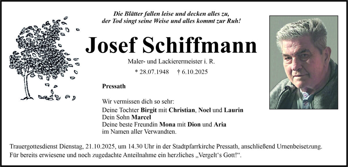 Traueranzeige Josef Schiffmann, Pressath