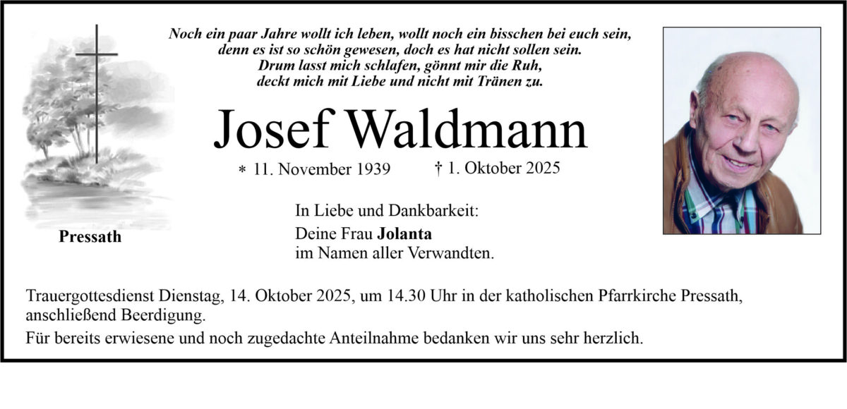 Traueranzeige Josef Waldmann, Pressath