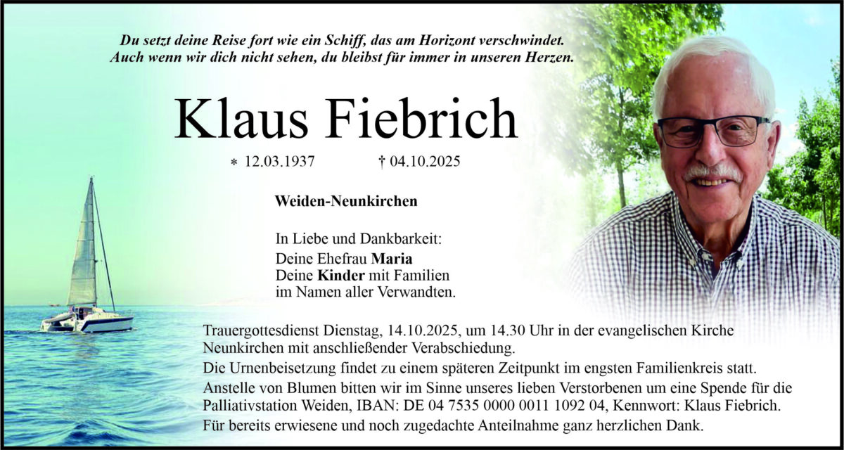 Traueranzeige Klaus Fiebrich, Etzenricht