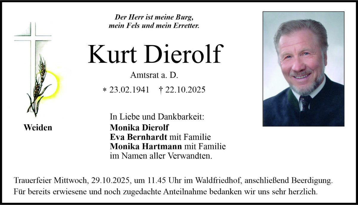 Traueranzeige Kurt Dierolf, Weiden